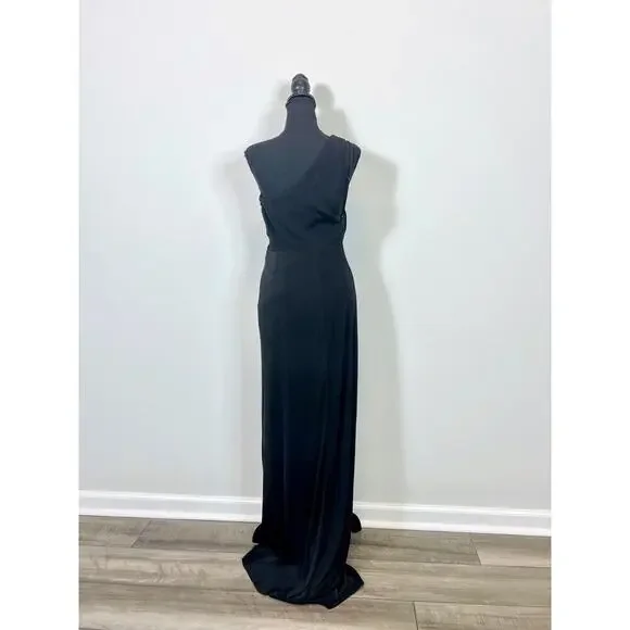 Katie May A Cut Above Gown Maxi Dress Black Medium One Shoulder Stretch Lined